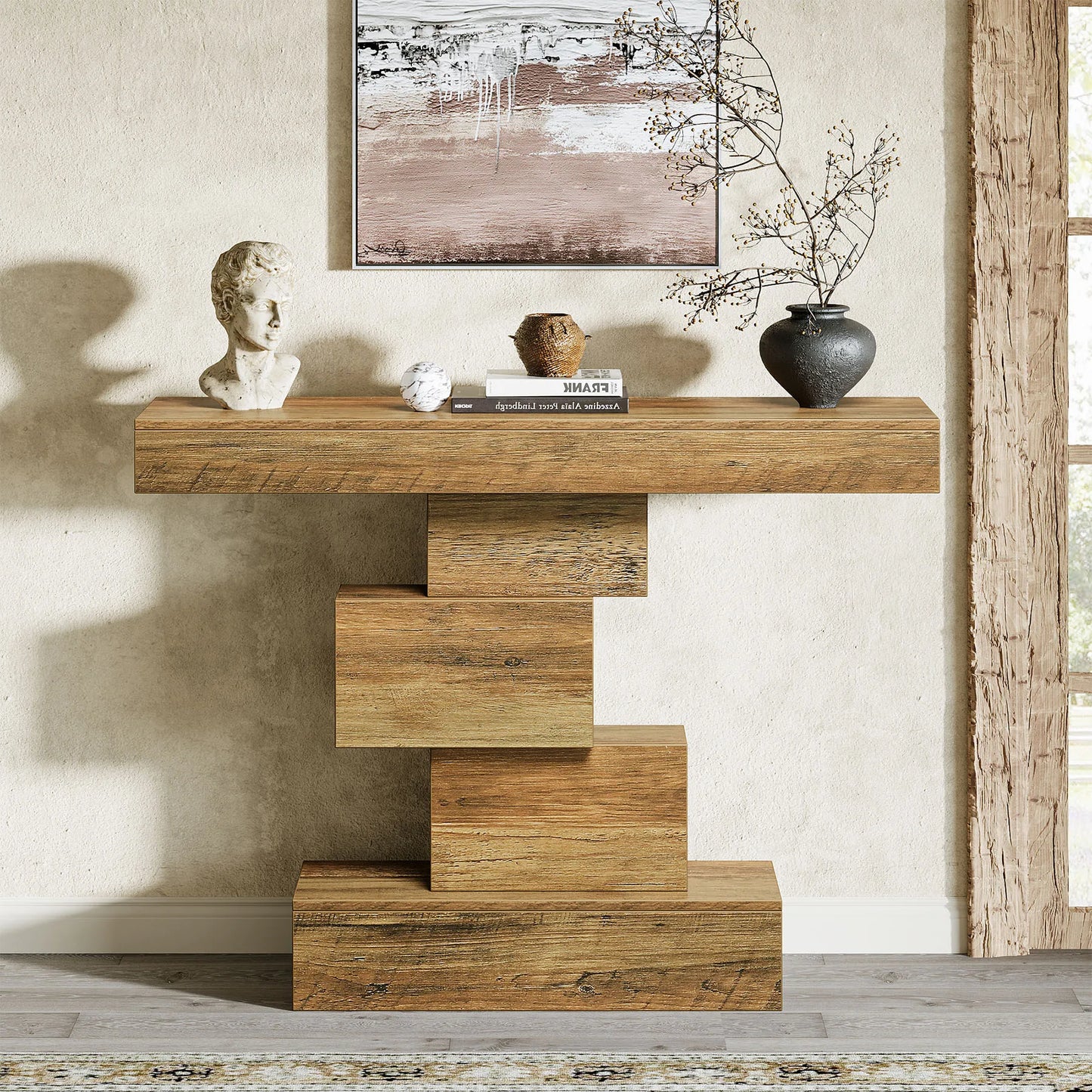 Tribesigns Farmhouse Wood Console Table With Geometric Metal Base