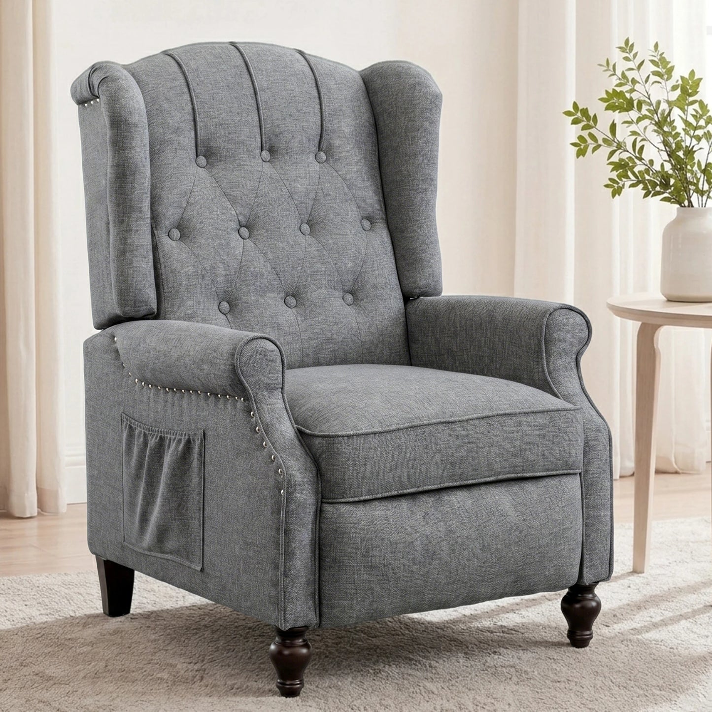 TCGBKAF Mid Century Wingback Massage Heated Recliner With Wooden Legs