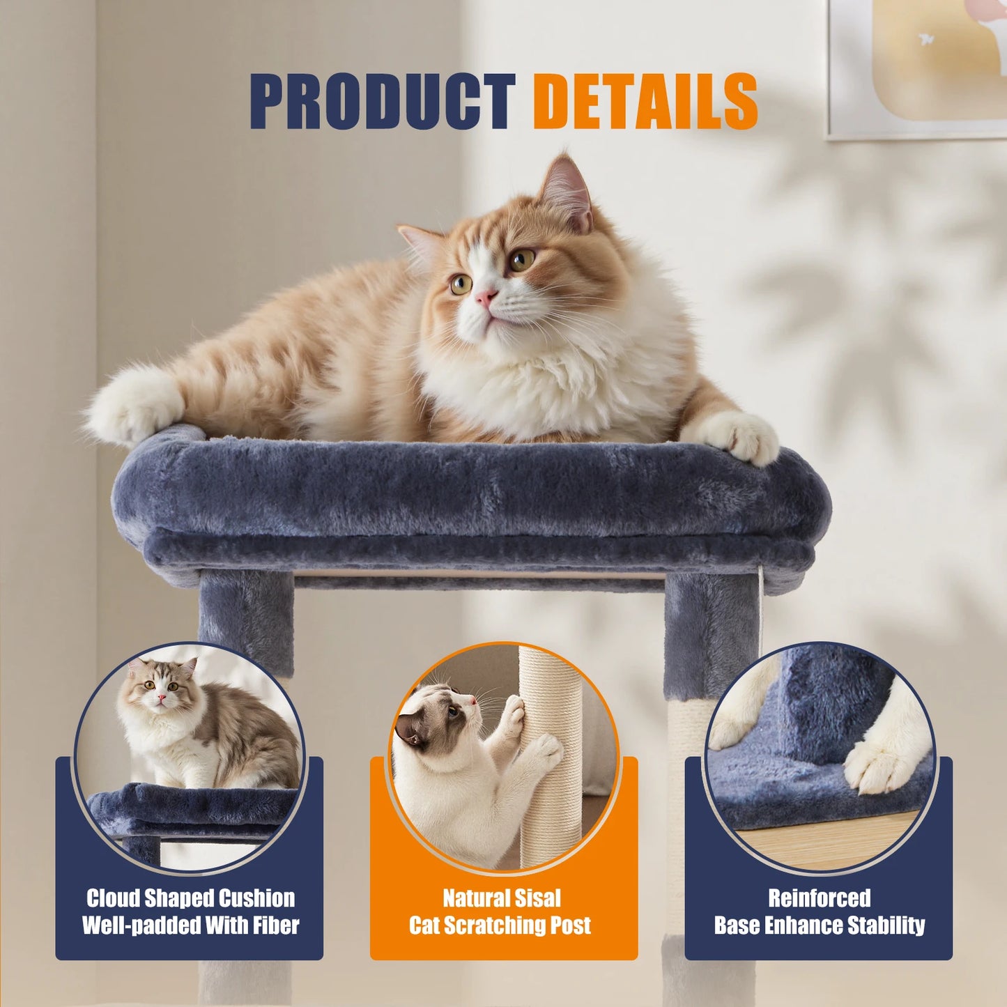 JHK Multi Tier Cat Tree With Sisal Posts For Indoor Cats