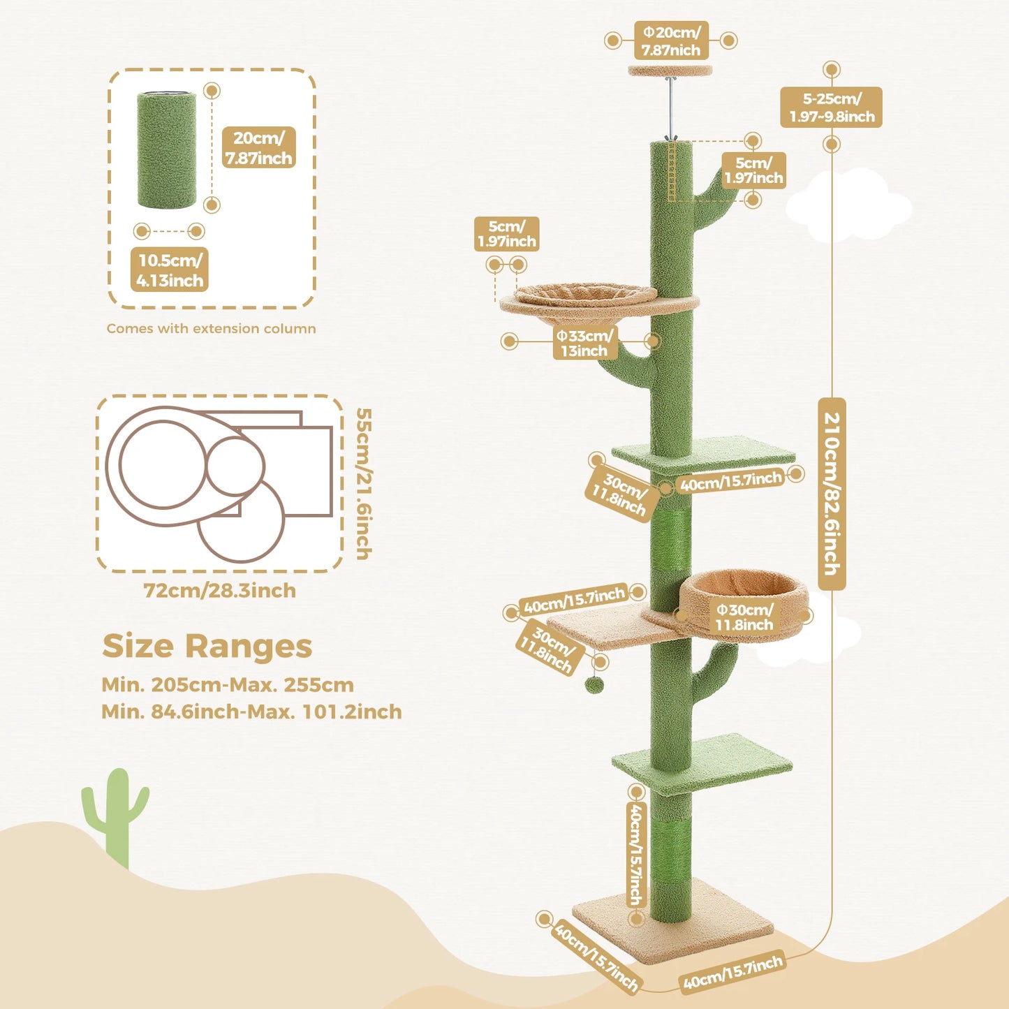 Pequlti Comfortable Cat Tower With Hammock And Sisal Scratching Posts
