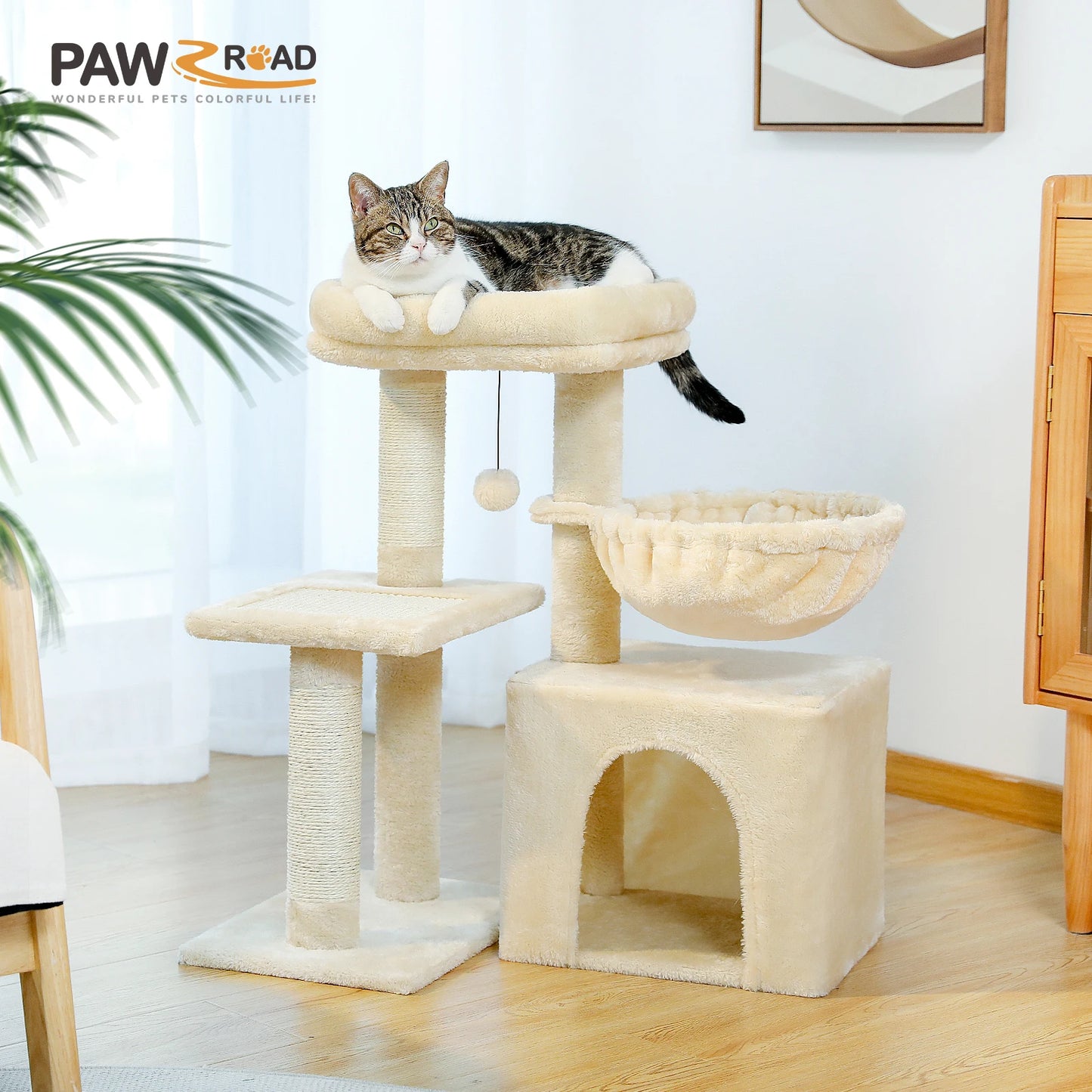 PAWZ Road Indoor Cat Tree Tower With Scratching Post Hammock