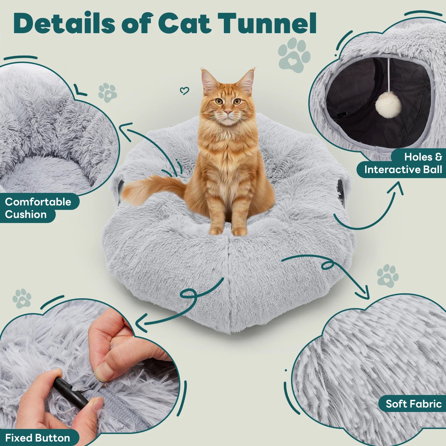 Jhk Doughnut Cat Tunnel Bed Soft Plush Washable Hideout
