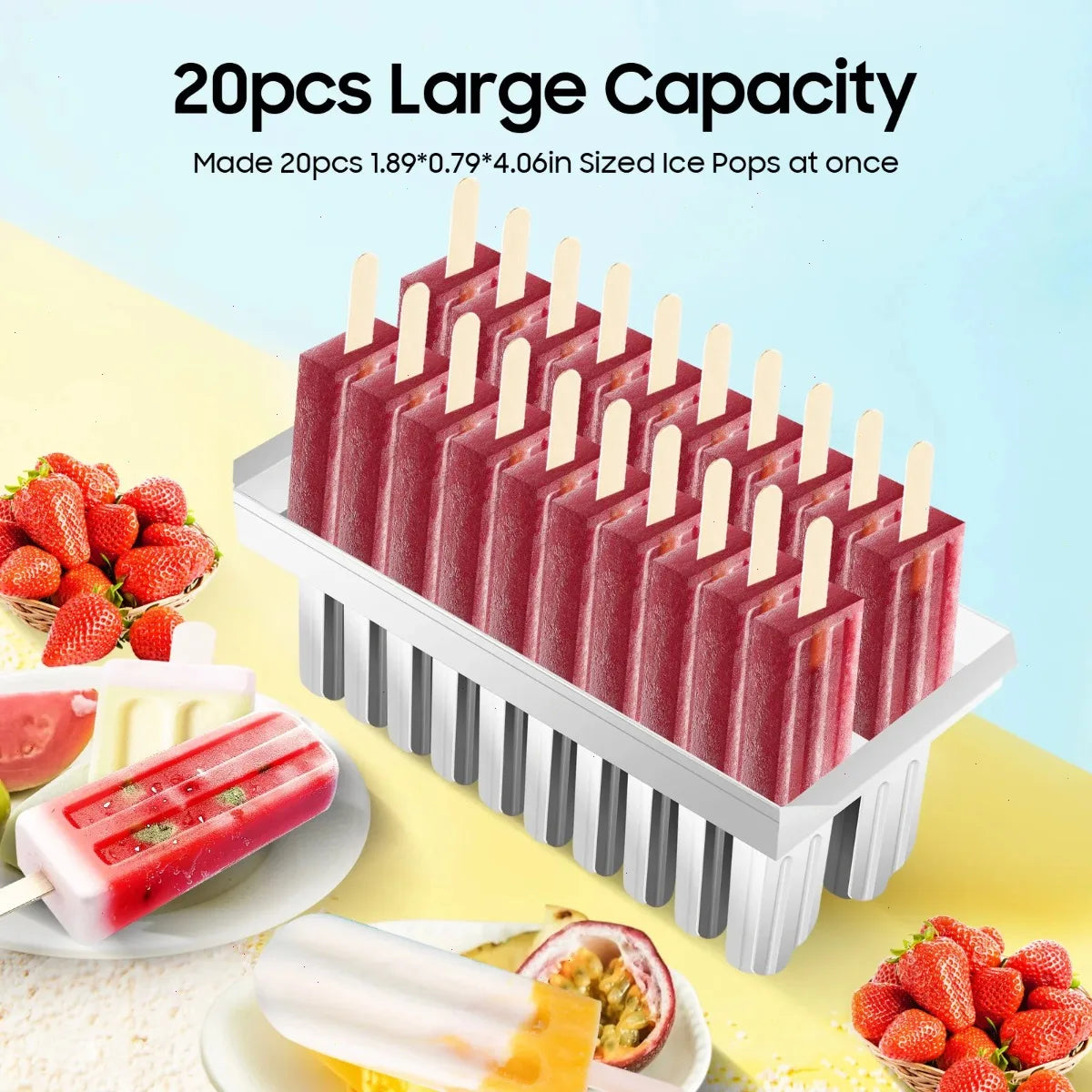 Ice Pop Mold, 0.8mm Stainless Steel, Makes 10/20/30 Pops, Removable One at a Time, Fast Freeze Design, Easy to Clean
