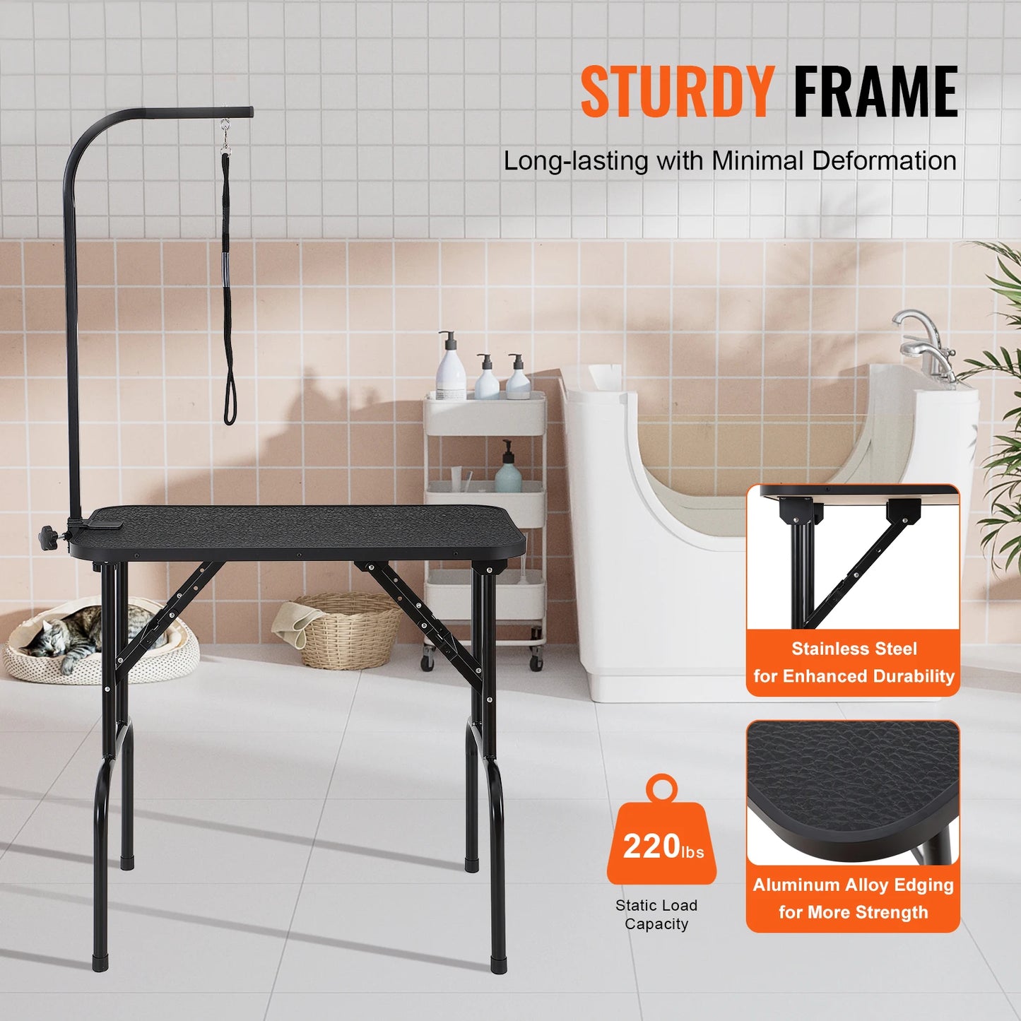 SucceBuy Foldable Pet Grooming Table With Arm Loop For Dogs