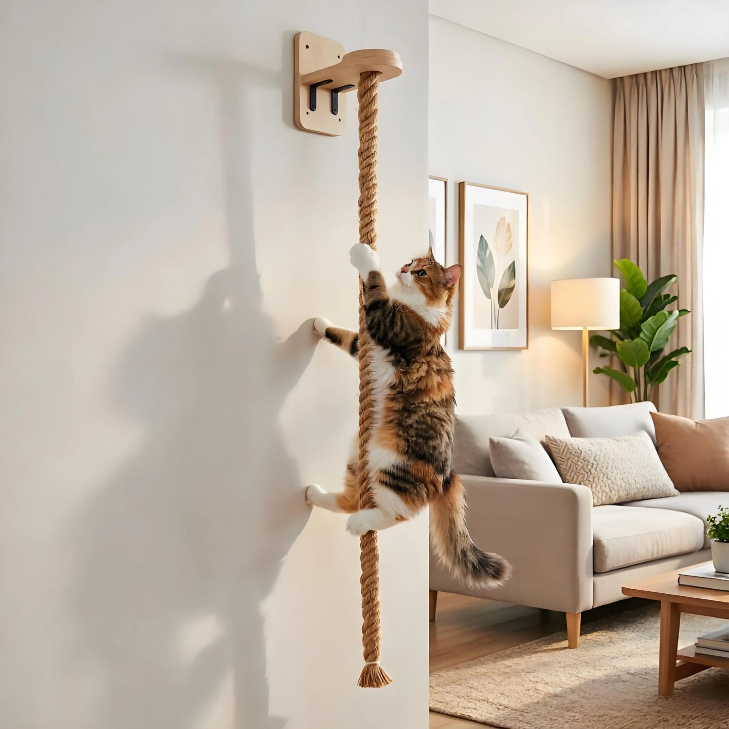 Wall Mounted Sisal Cat Climbing Shelf With Claw Sharpener Gym