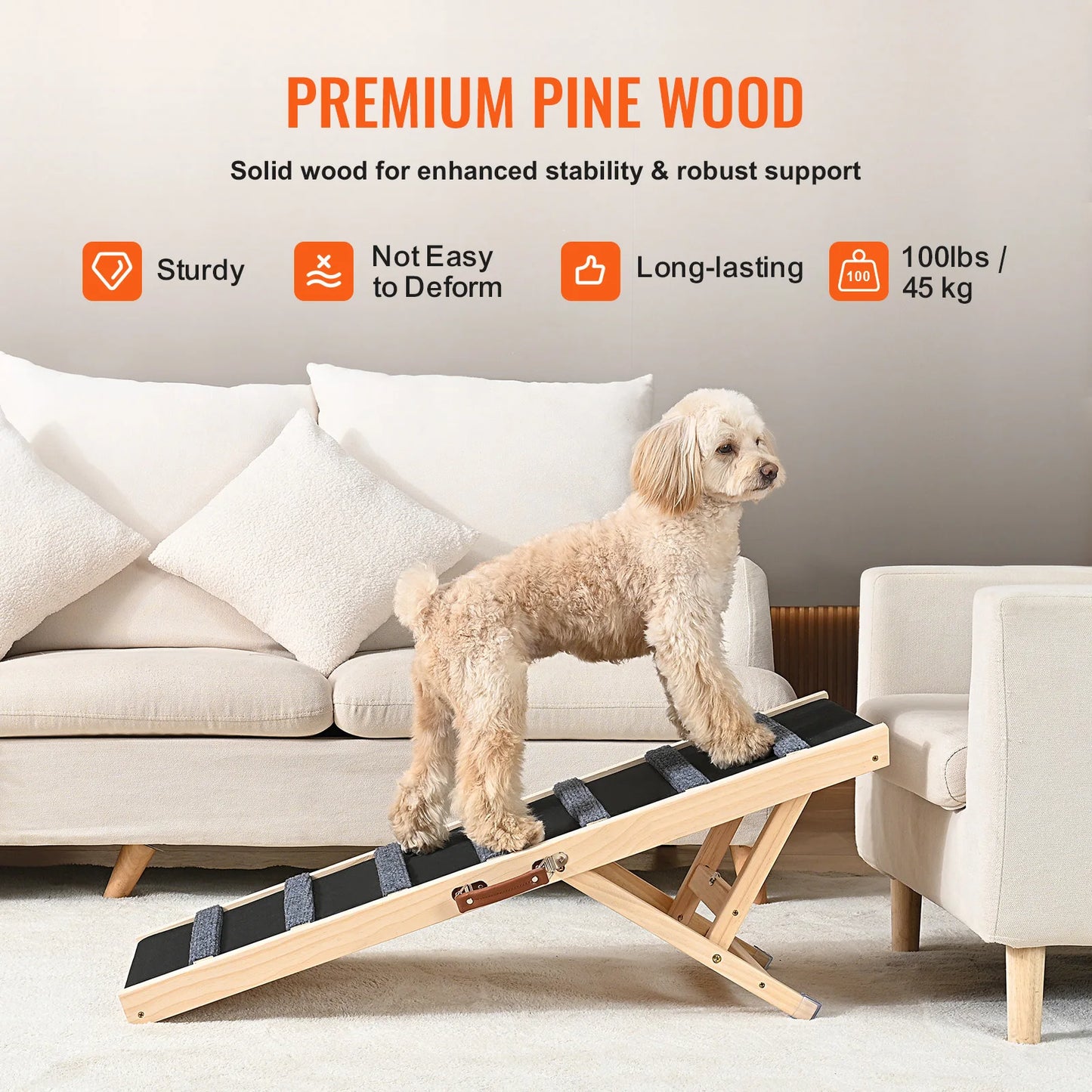 SucceBuy Adjustable Wooden Foldable Dog Safety Ramp