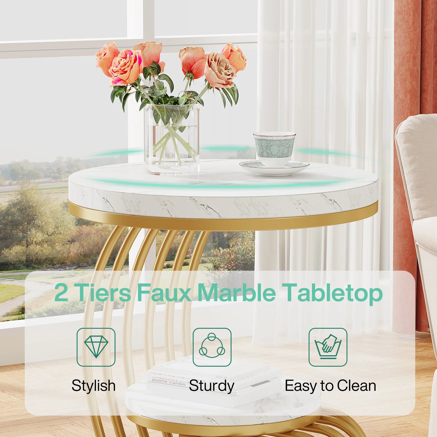 Tribesigns Modern Two Tier Faux Marble Bedside Table With Storage