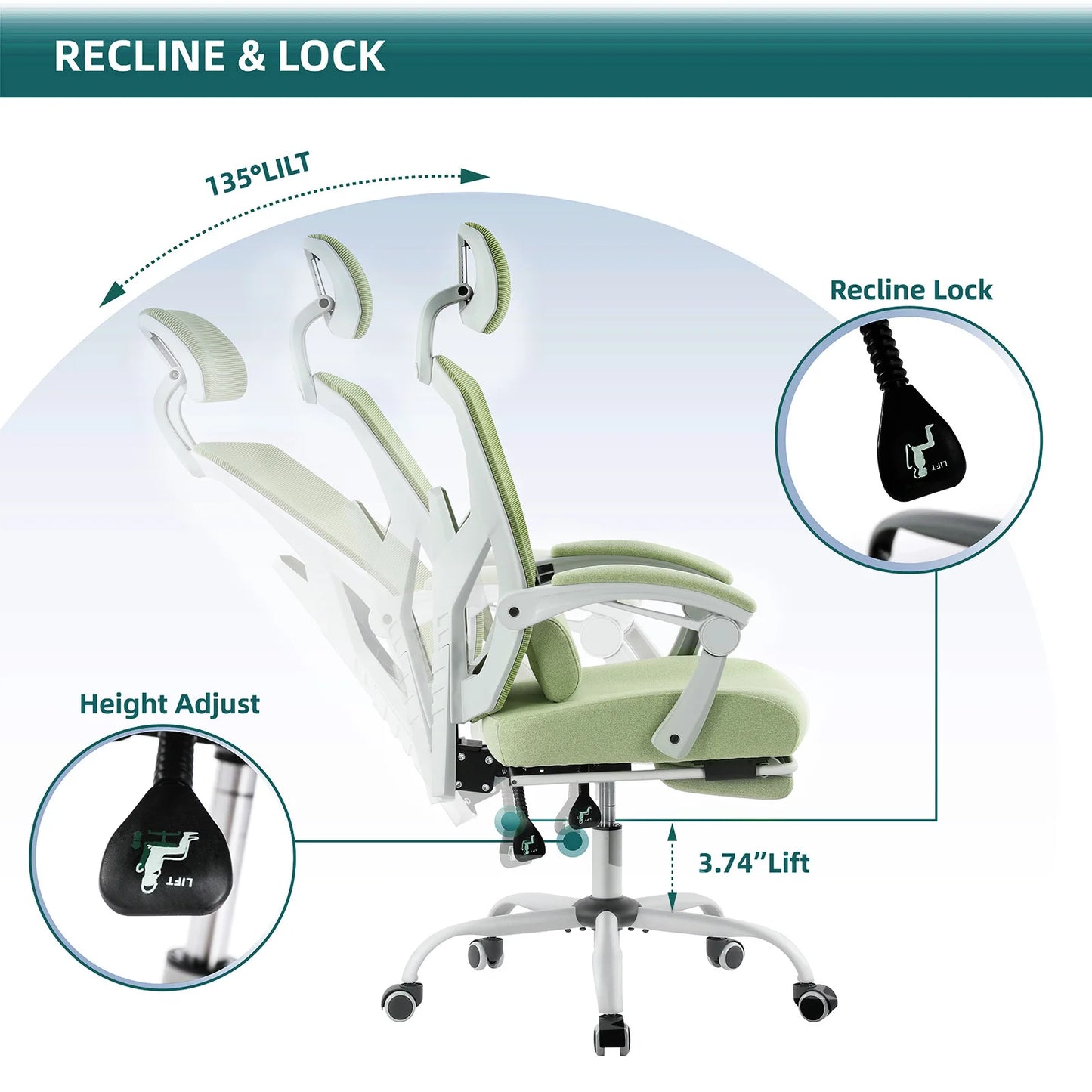 JHK Ergonomic Reclining Mesh Rocking Gaming Chair With Lumbar Support
