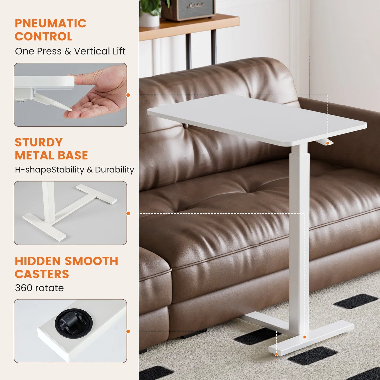 JHK Adjustable Overbed Table Durable Metal Bedside Desk