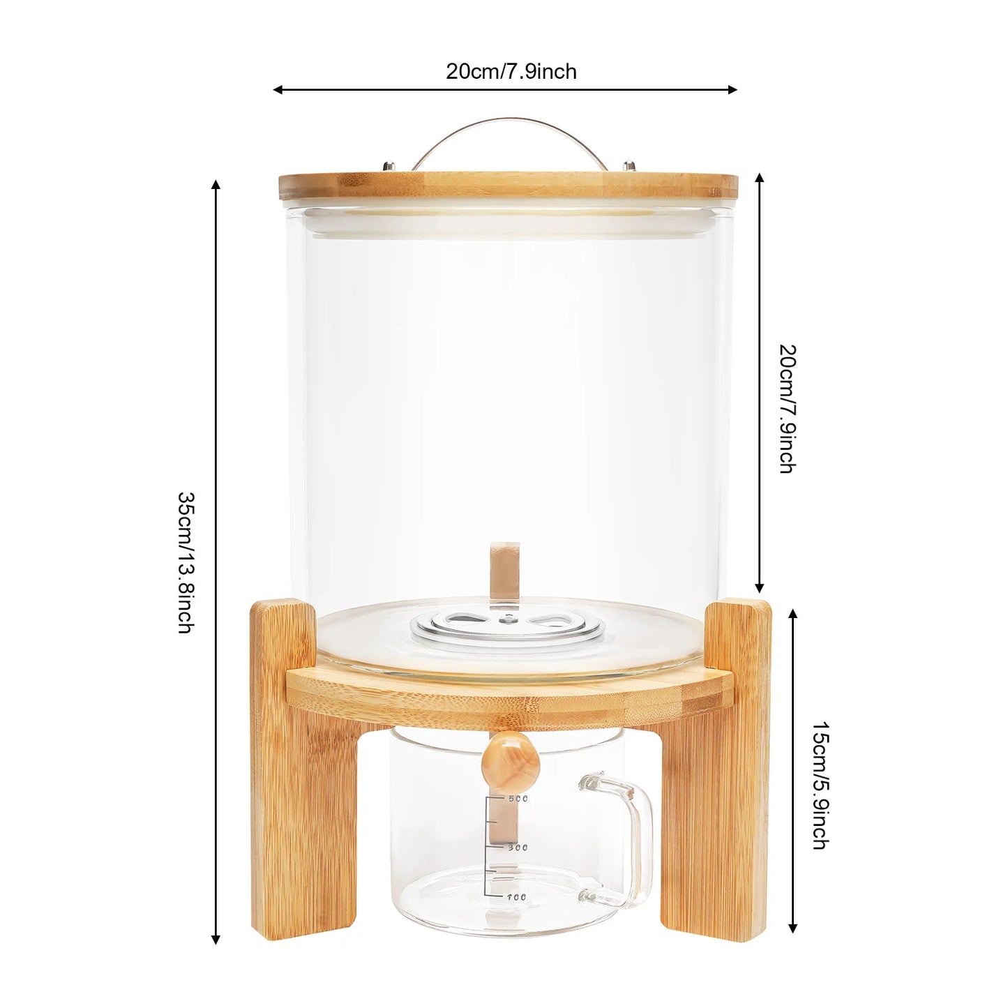 5L Clear Glass Cereal Dispenser, Cereal Storage Containers with Sealed Bamboo Lid for Rice Nuts Coffee Beans
