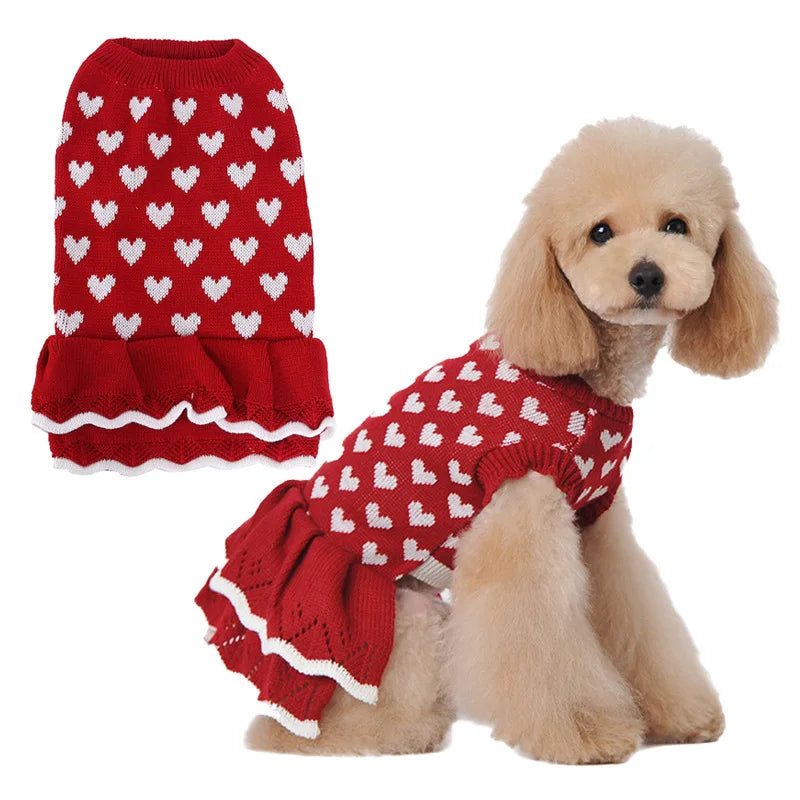Cute Heart Knit Warm Pet Sweater For Dogs And Cats