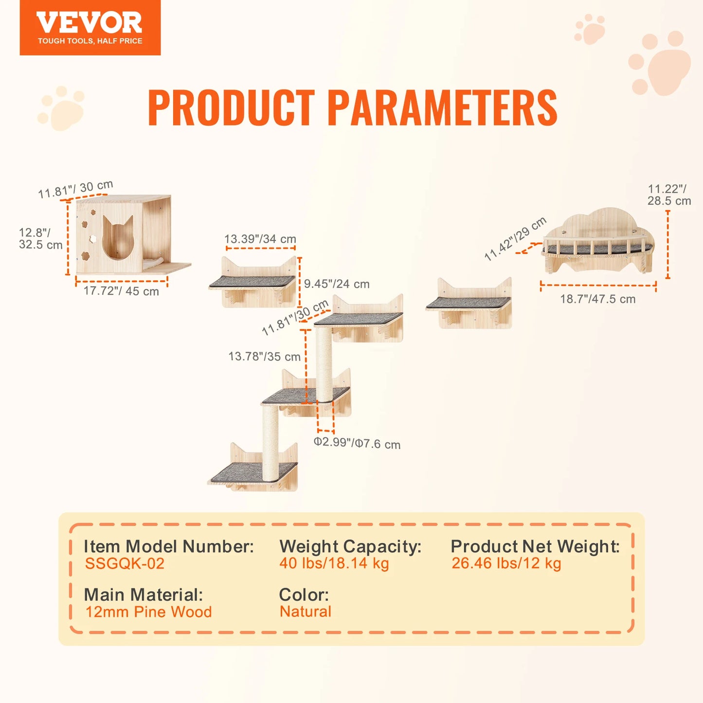 SucceBuy Wall Mounted Cat Shelves With Wooden Perches And Hammock