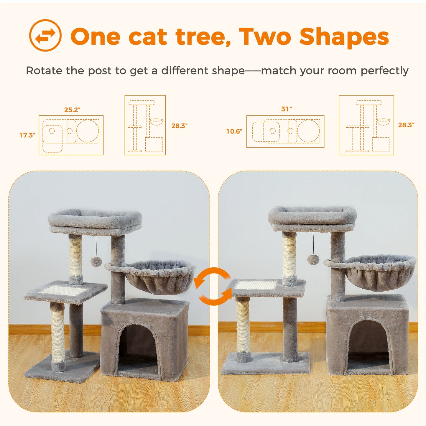 PAWZ Road Indoor Cat Tree Tower With Scratching Post Hammock