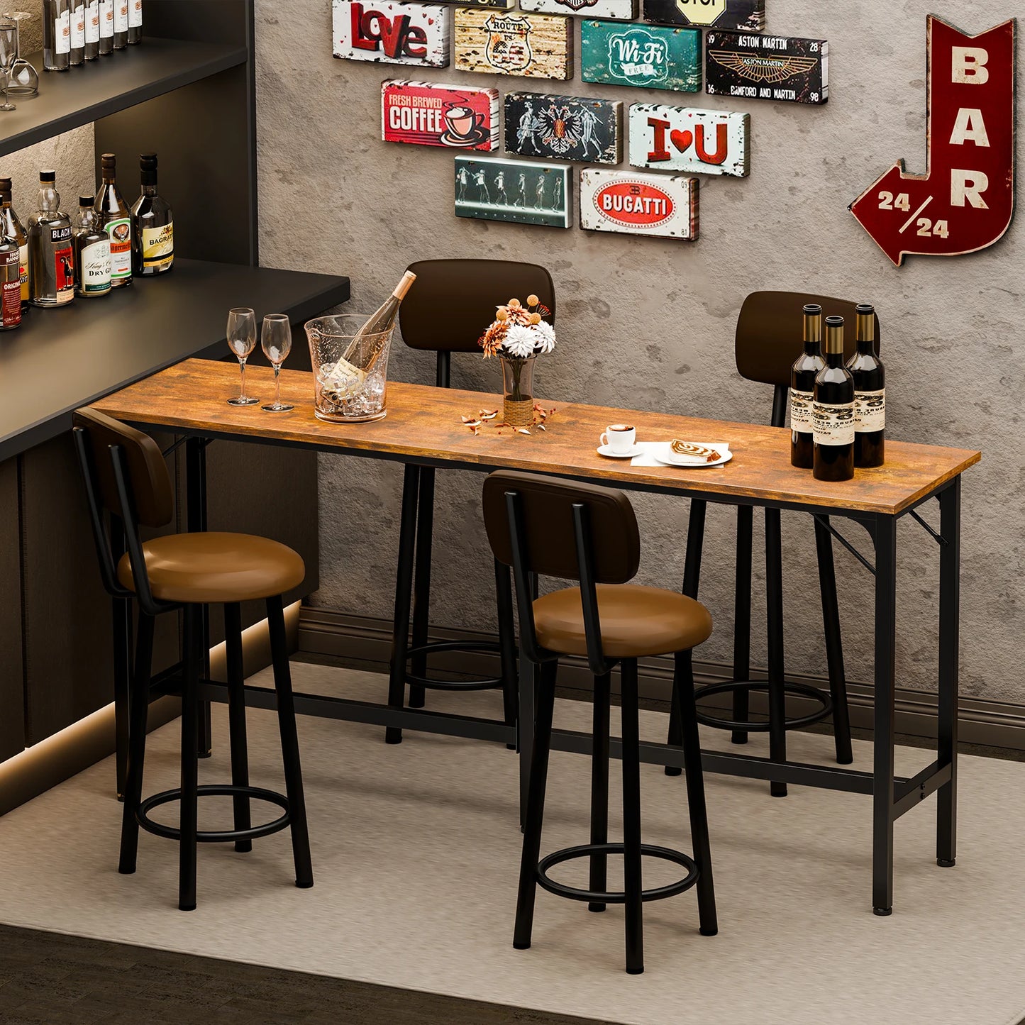 JHK Rectangular High Top Metal Bar Table For Living Room