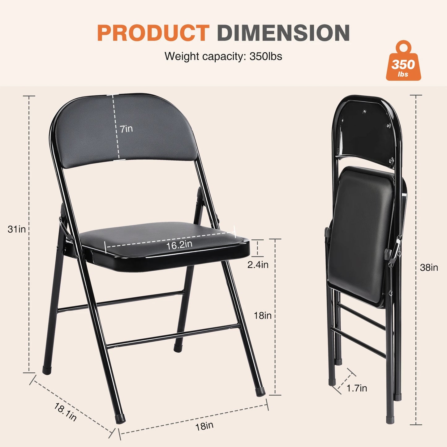 JHK Leather Padded Folding Rocking Dining Chair With Sturdy Frame