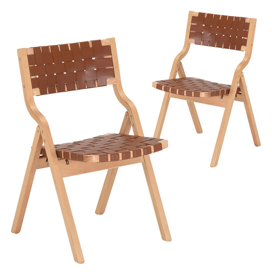Farini Stackable Wood Folding Dining Chairs With Woven Seat