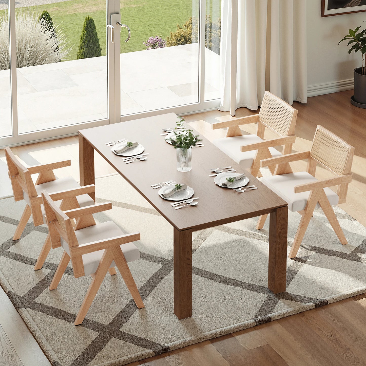 FARINI Mid Century Rattan Dining Chairs With Ash Wood Frame