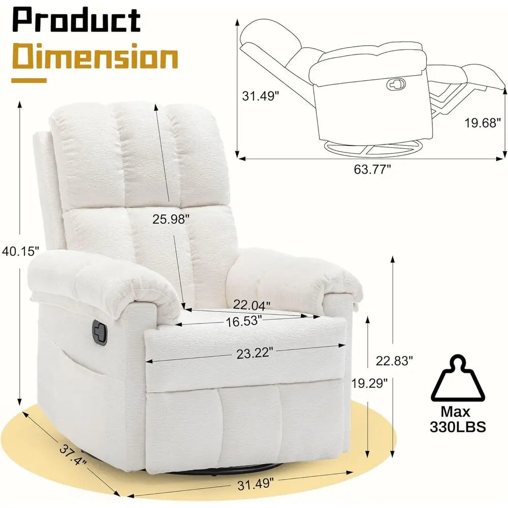 Upholstered Swivel Rocker Recliner Chair For Small Spaces