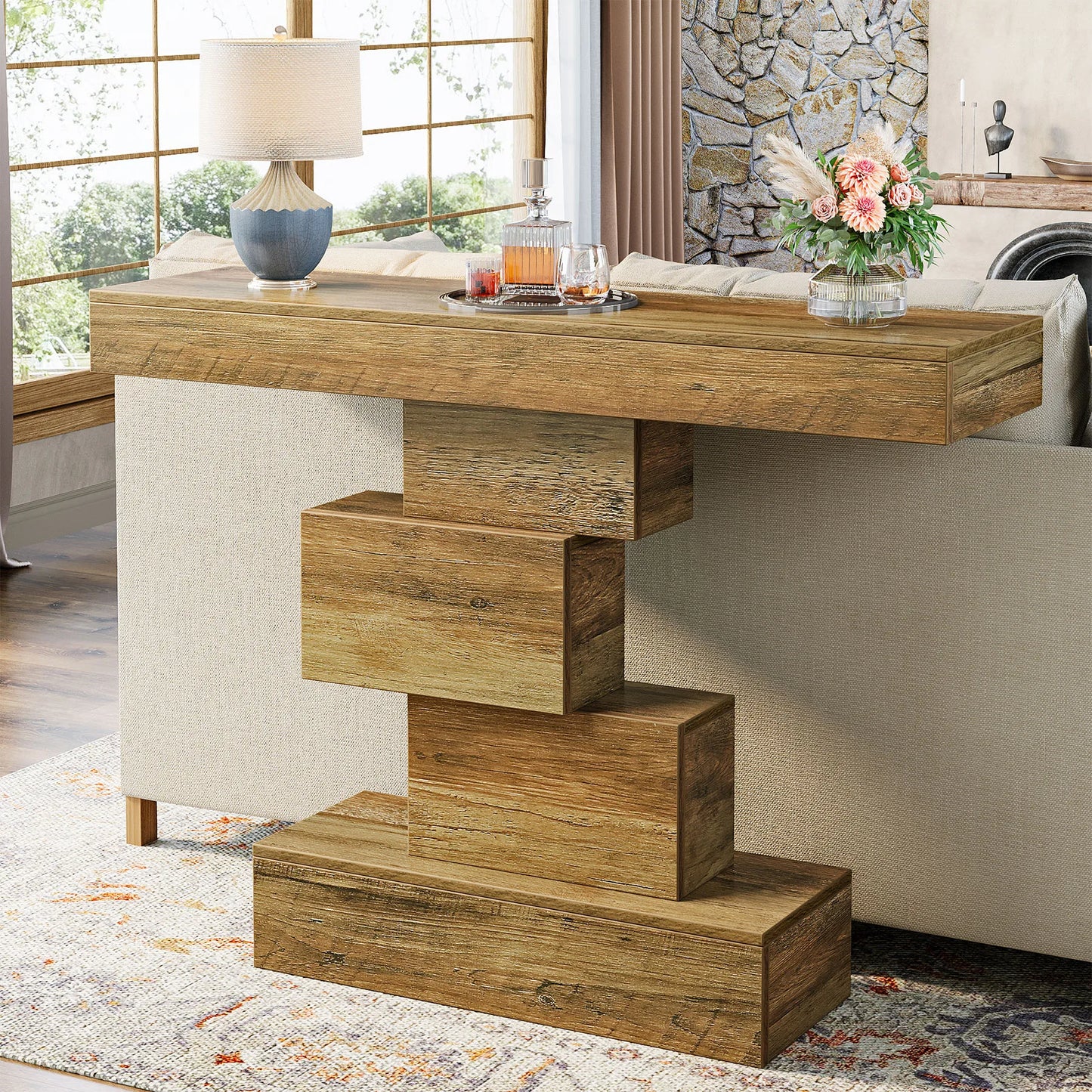 Tribesigns Farmhouse Wood Console Table With Geometric Metal Base