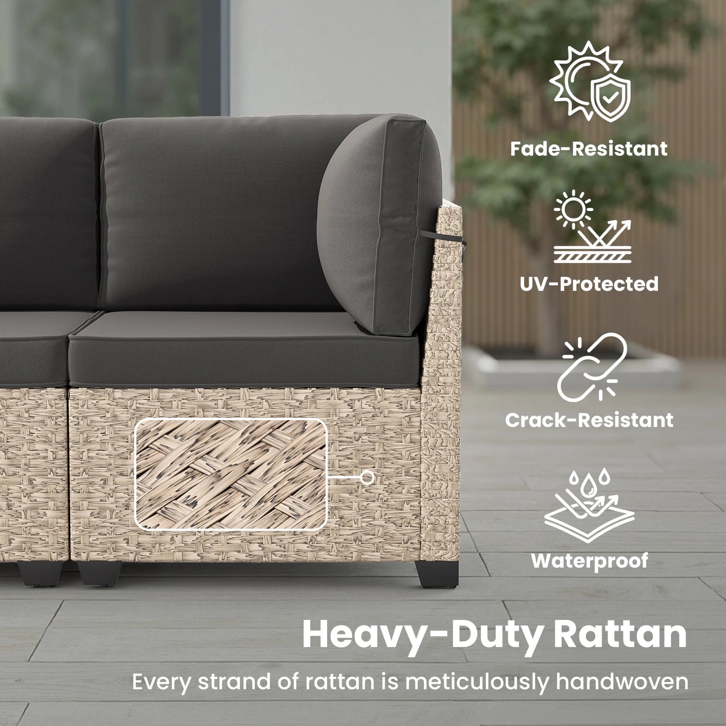 Soohow Outdoor Rattan Patio Sofa Set With Tempered Glass Table
