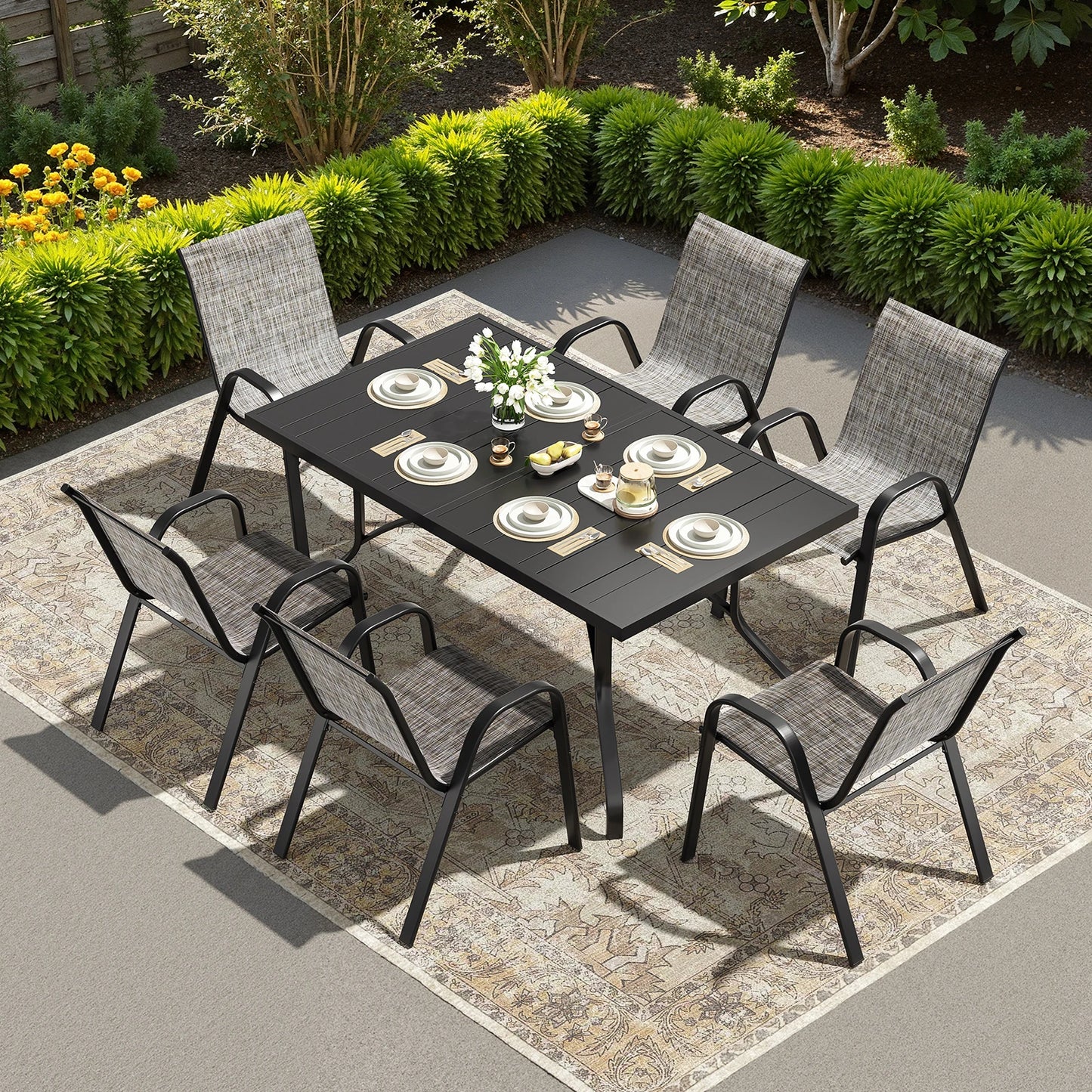 Farini 7 Piece Outdoor Metal Dining Set With 6 Chairs
