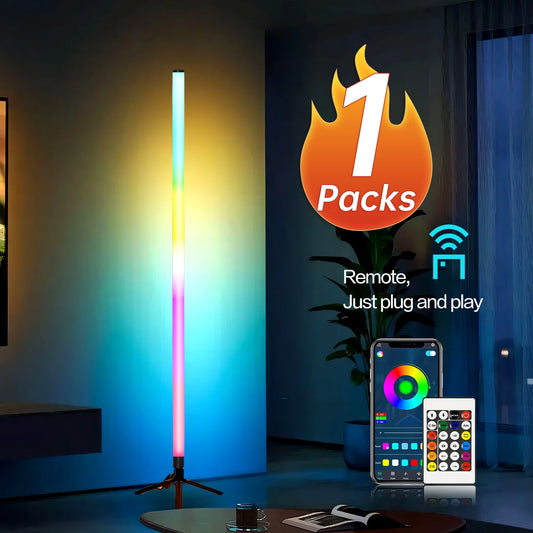 360° RGB Corner Atmosphere Lamp Black, 60LED Music Sync LED Wall Light, USB 5V Rechargeable Battery Powered, Remote APP Button Control Color Changing Ambient Lighting for Home Gaming Decor