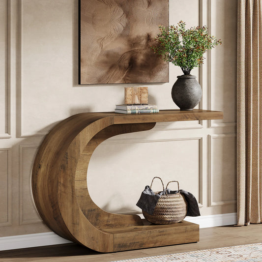 Tribesigns Wooden Oval Console Table With Storage Shelf