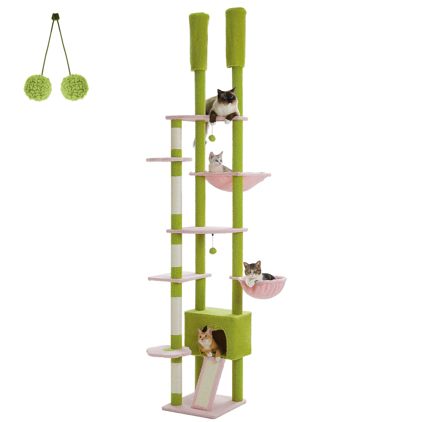 Petepeala Floor To Ceiling Cat Tree With Adjustable Cozy Hammock