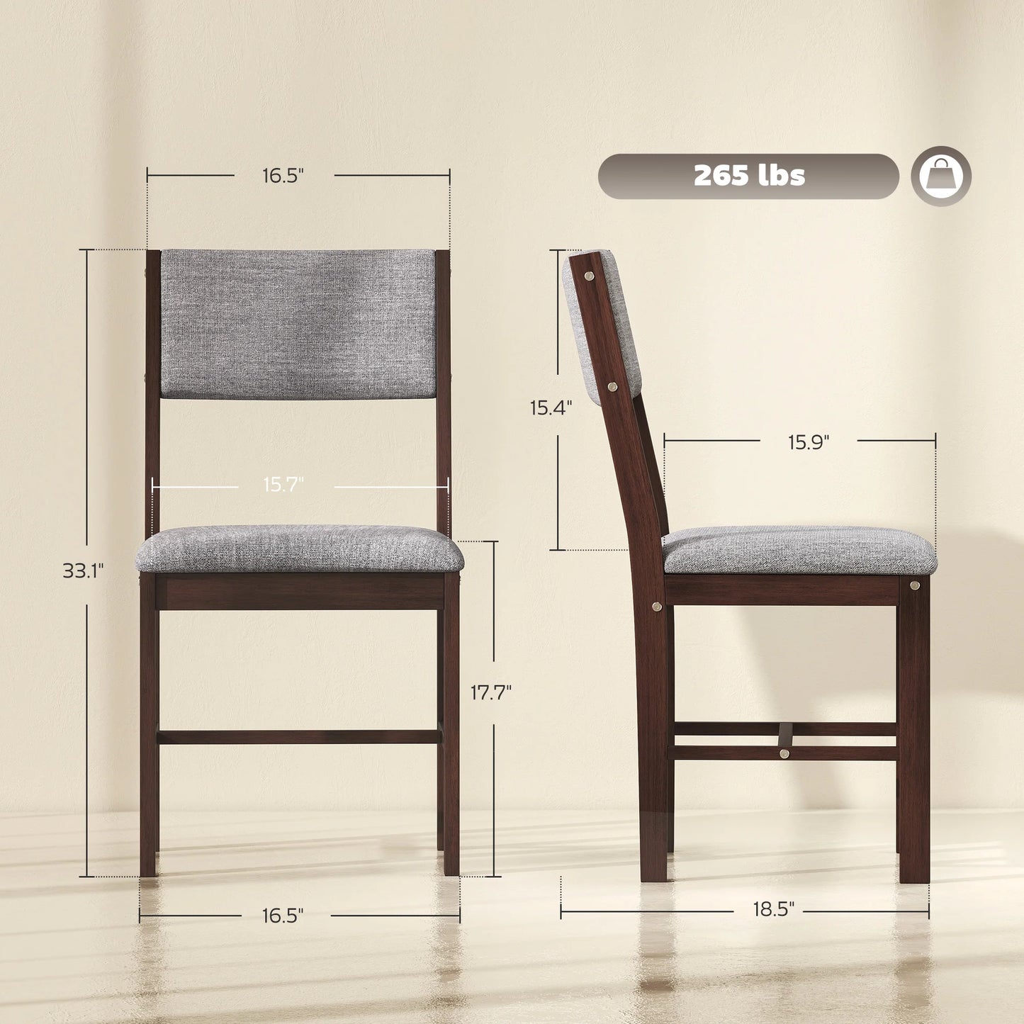 Homcom Solid Wood Dining Chairs Linen Upholstered Modern Kitchen Set
