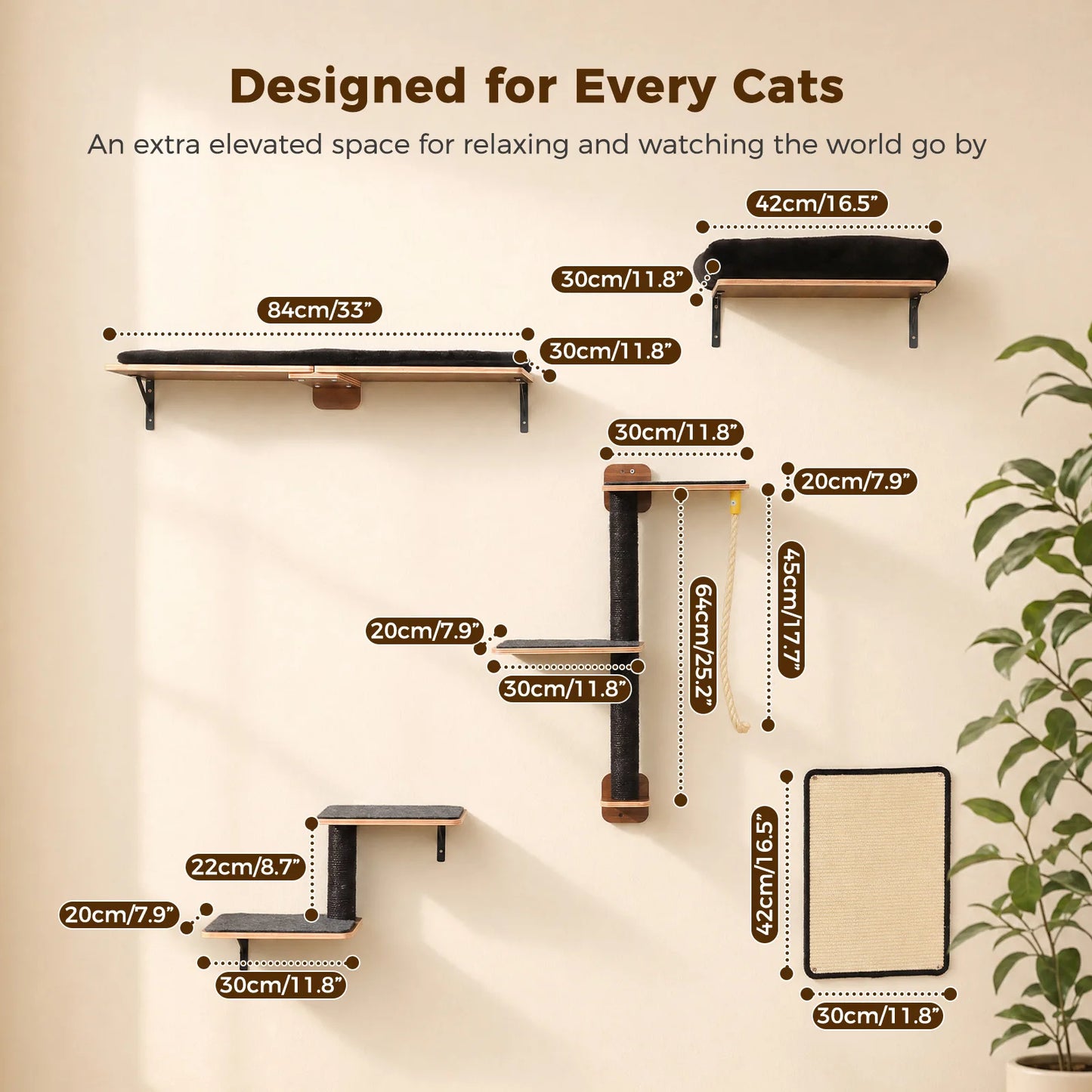 PAWZ Road Wooden Cat Climbing Wall Shelves And Perches