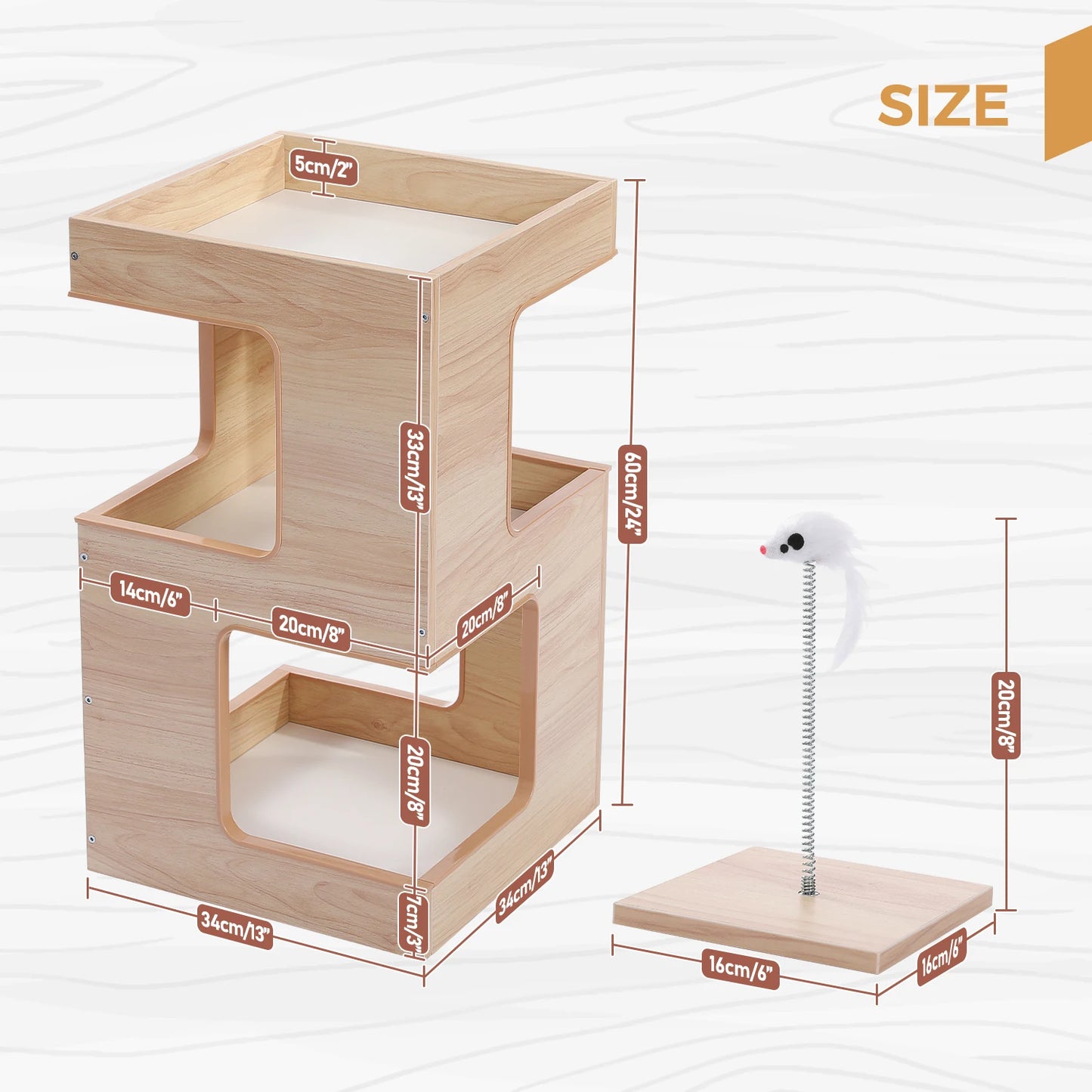 PAWZ Road Modern Wood Cat Condo Bed With Scratching Pad