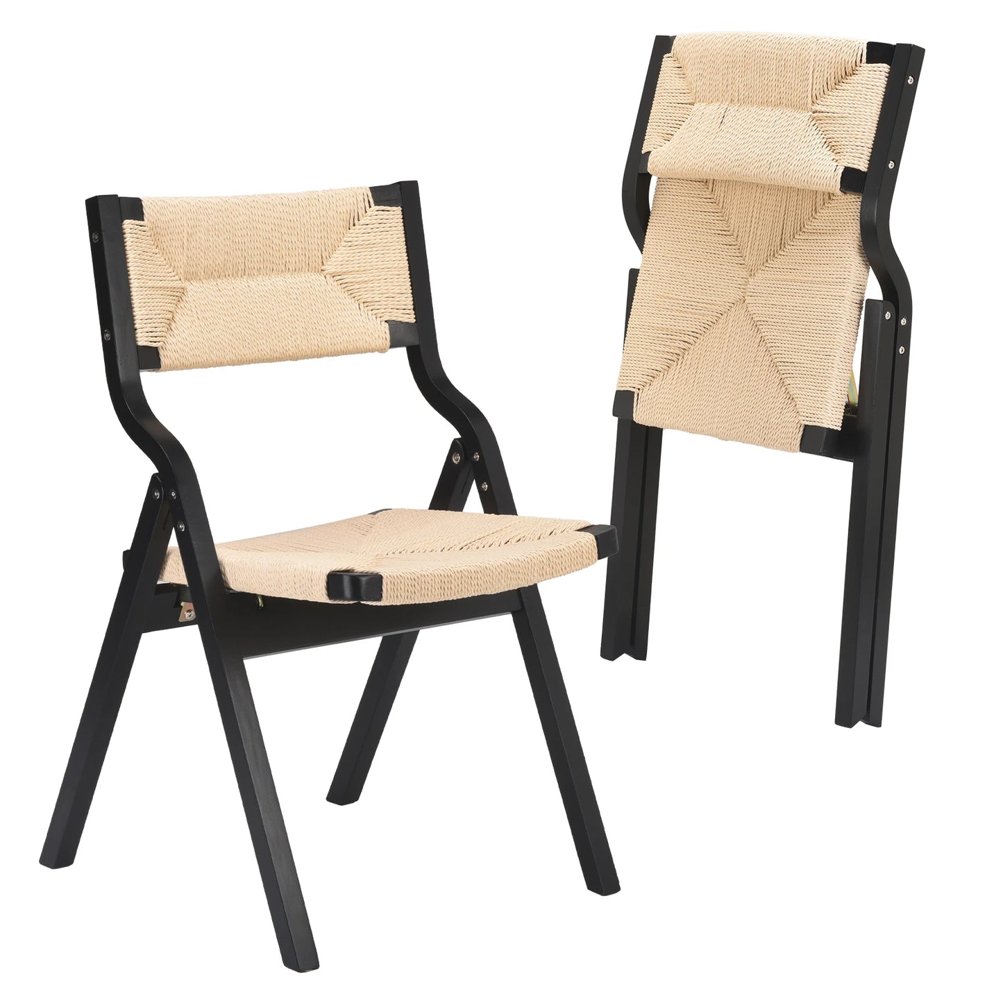 Farini Stackable Wooden Folding Dining Chairs Set With Woven Seat