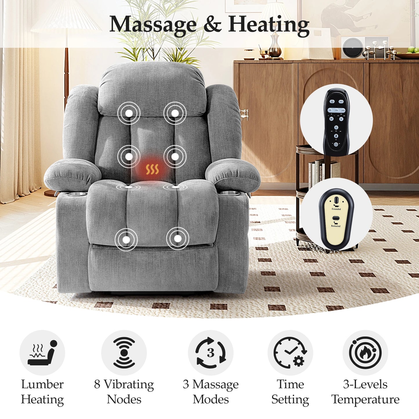 Kerdom Power Lift Recliner with Vibration Massage and Lumbar Heating