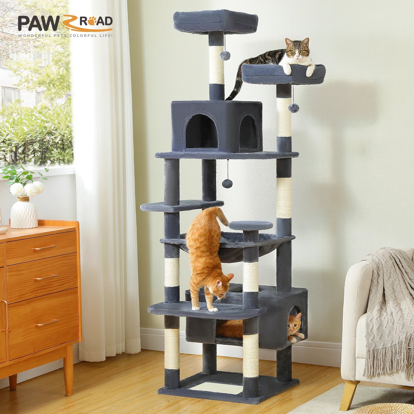 PAWZ Road Indoor Cat Tower With Sisal Posts And Hammock