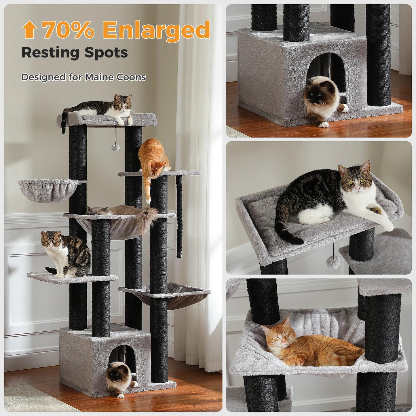 PAWZ Road Large Cat Tree With Hammock 11 Sisal Posts