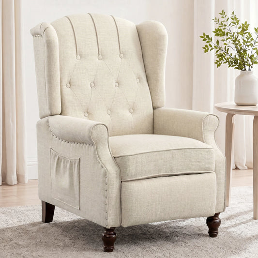 TCGBKAF Mid Century Wingback Massage Heated Recliner With Wooden Legs