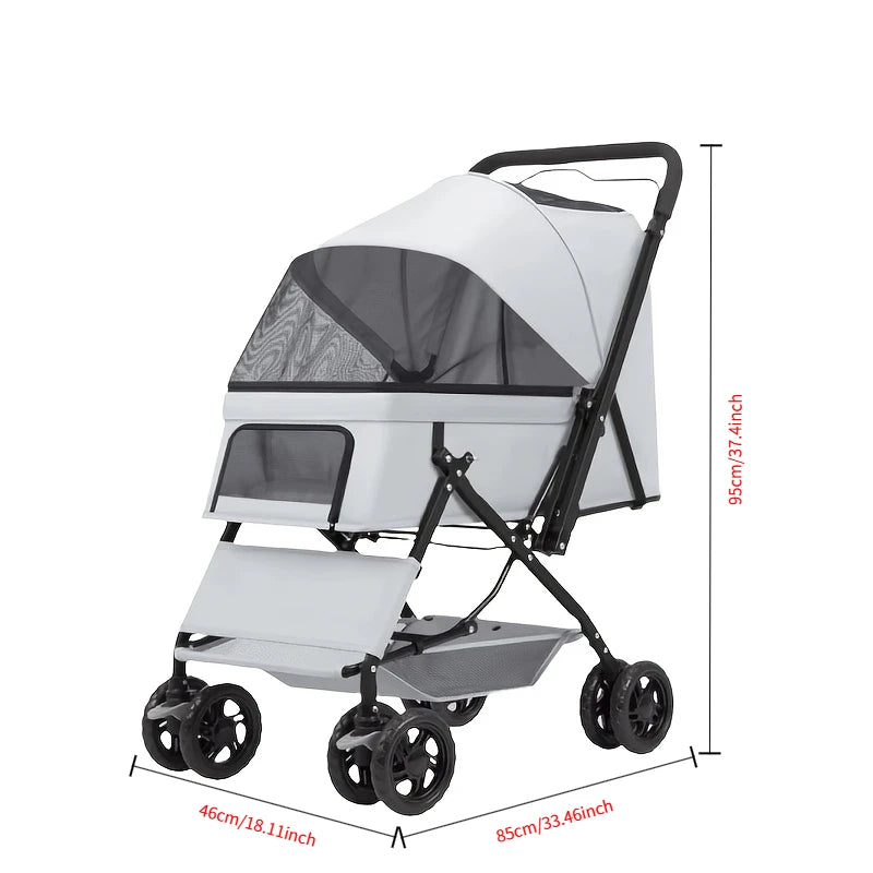 Lightweight Pet Stroller Featuring Quick Fold And Four Ventilated Wheels