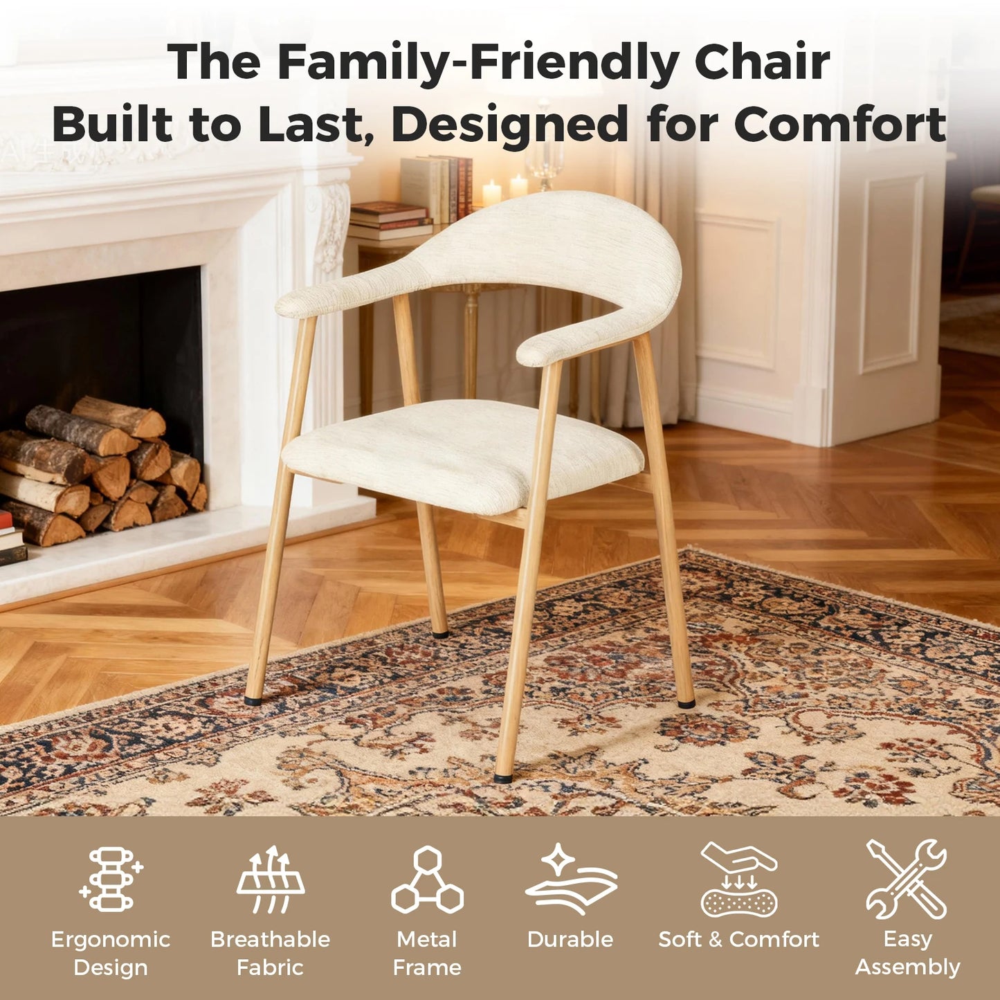 JHK Modern Linen Upholstered Dining Chairs With Curved Backrest