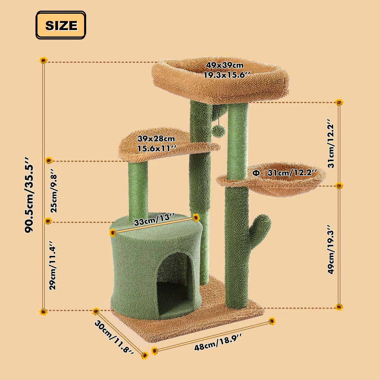 Pawz Road Three Tier Cactus Cat Tree With Scratching Post