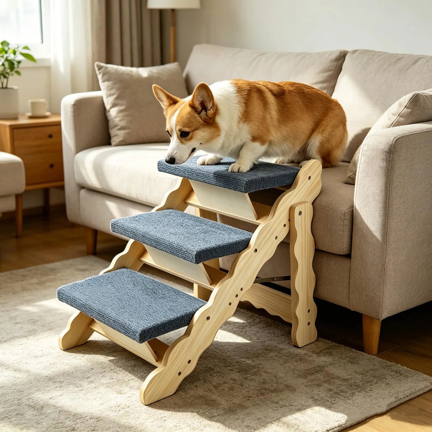 DishyKooker Wooden Pet Stairs And Foldable Dog Ramp