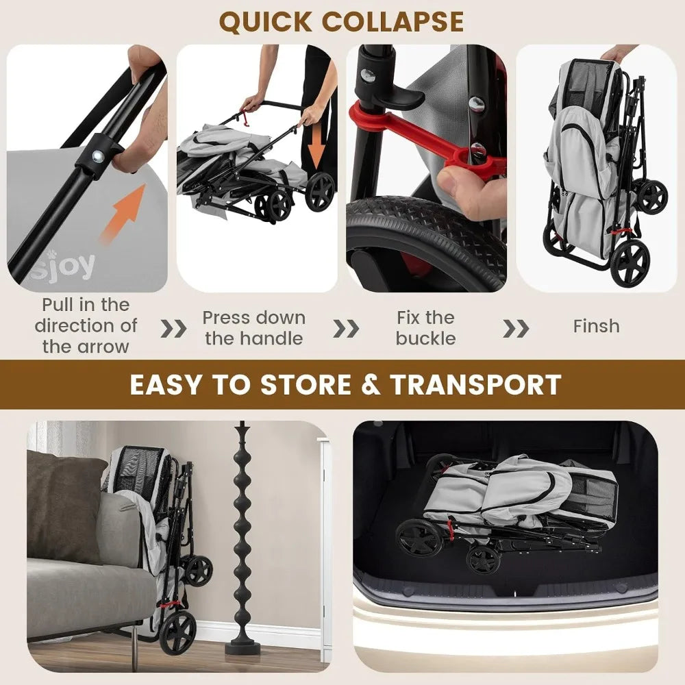 Lightweight Foldable Double Pet Stroller For Dogs And Cats