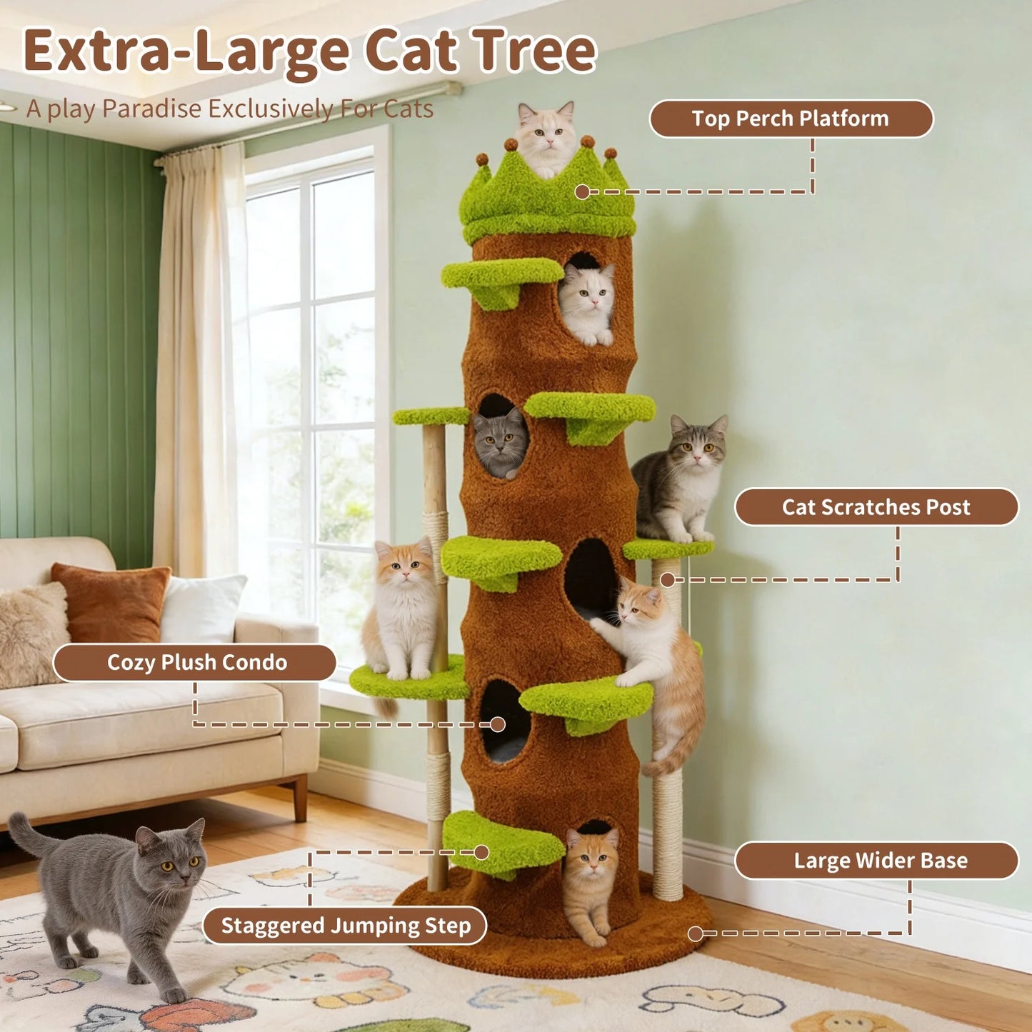 Bingopaw Premium Cat Tower With Sisal Scratcher And Play Cave