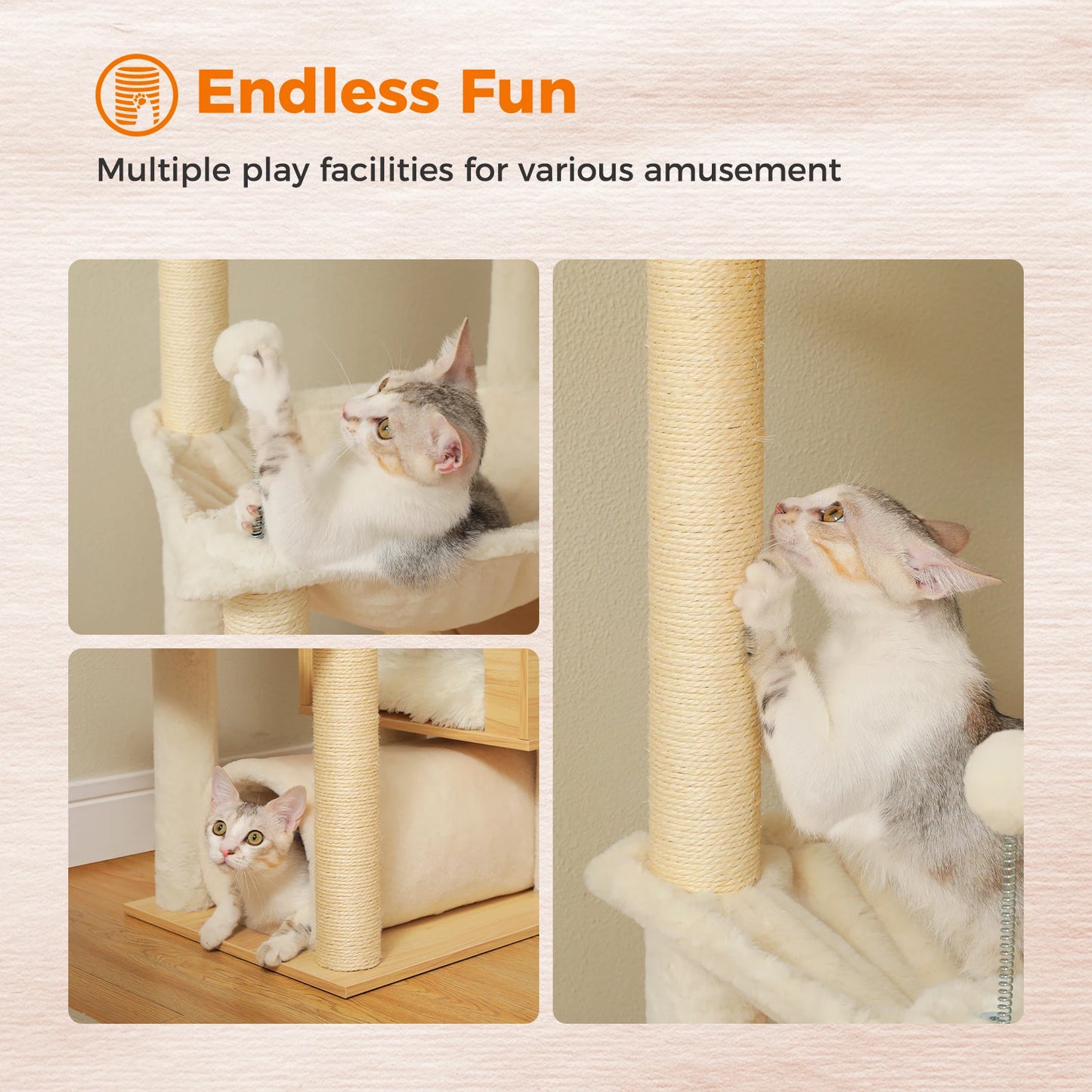 Pawz Road Height Adjustable Wooden Cat Tree Sisal Hammock Tower