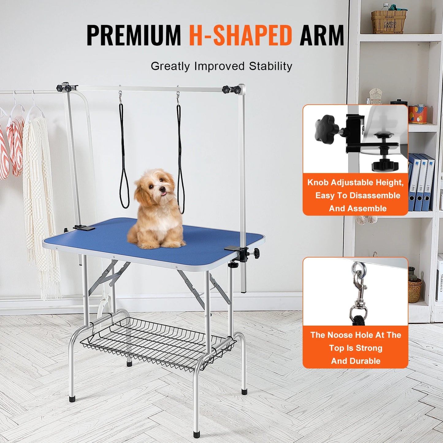 SucceBuy Foldable Pet Grooming Table With Arm Loop For Dogs