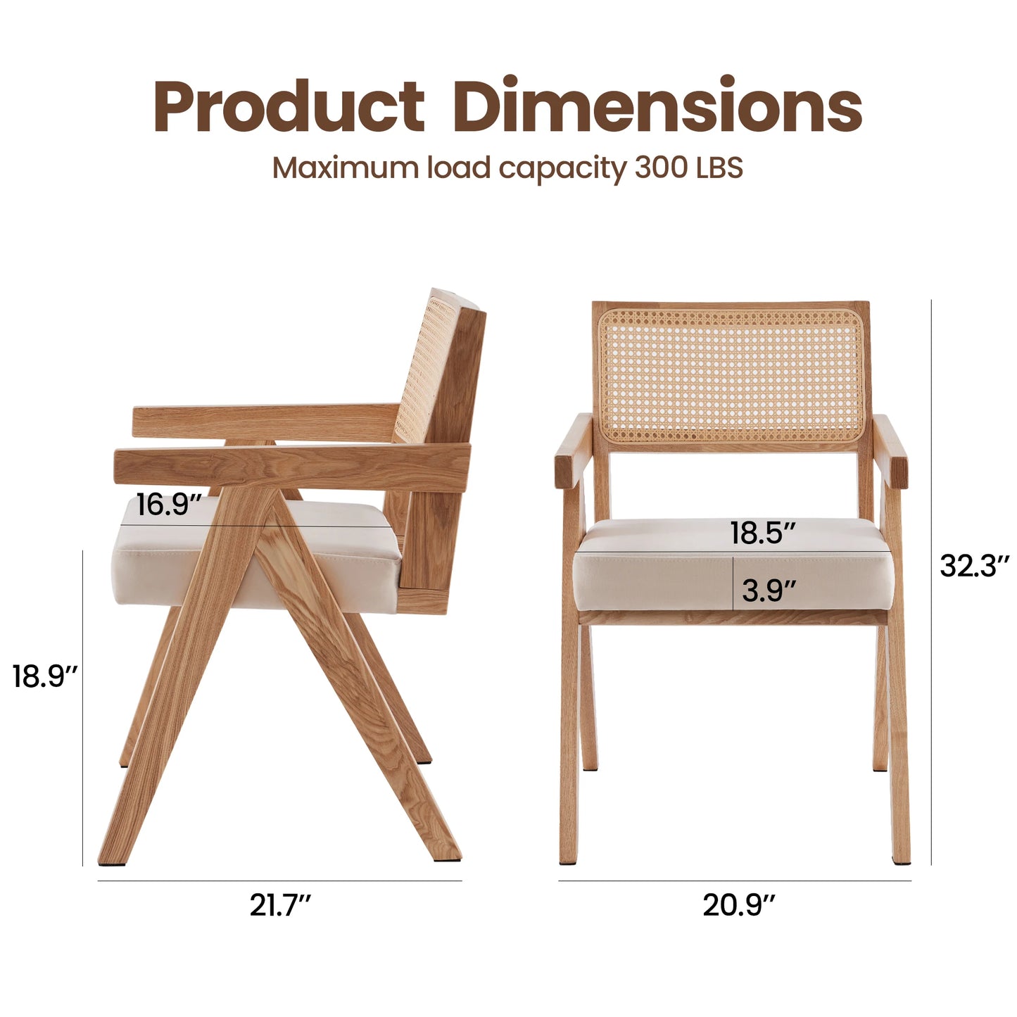 FARINI Mid Century Rattan Dining Chairs With Ash Wood Frame