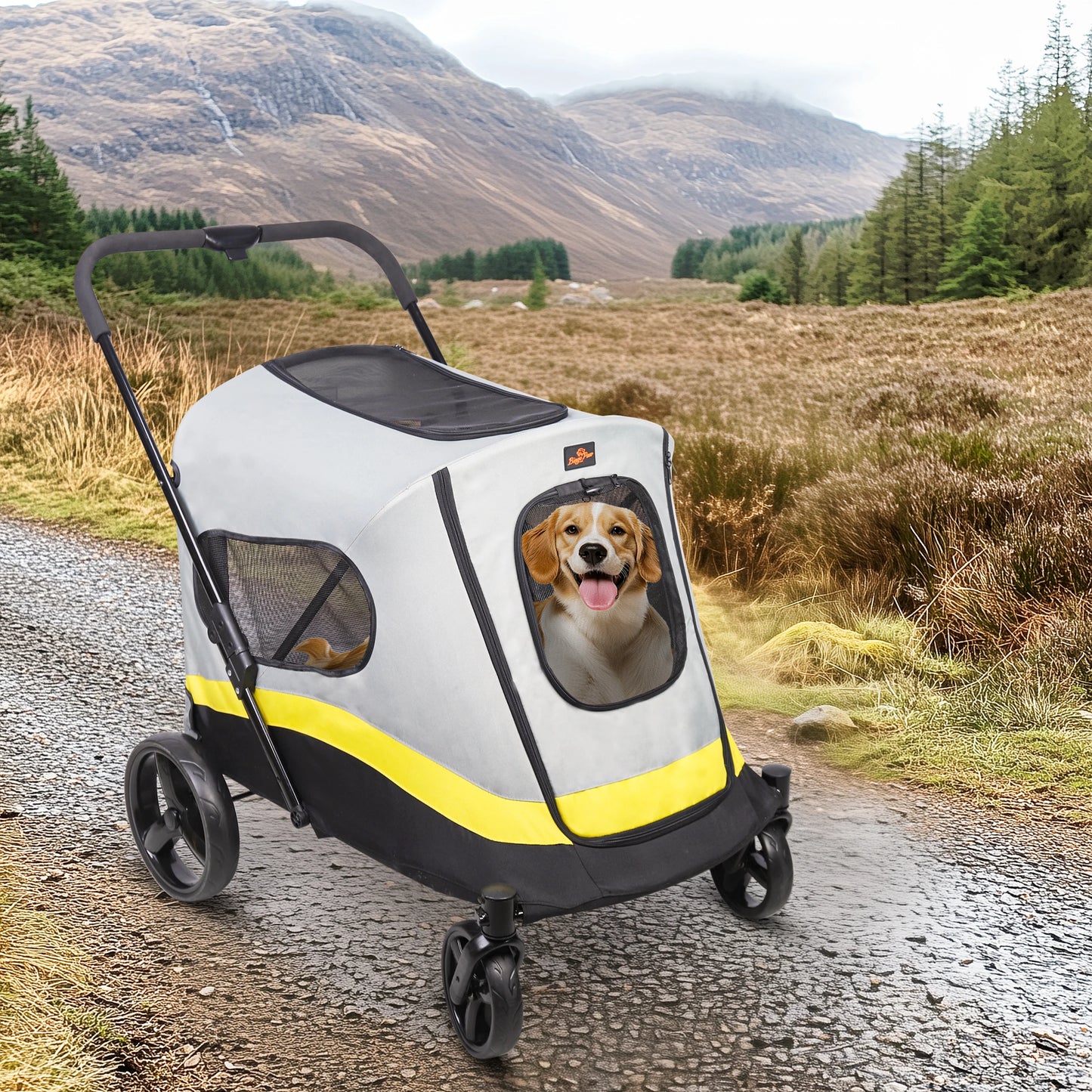 Bingopaw Portable Dog Stroller Dual Entry Wagon Cart All Terrain