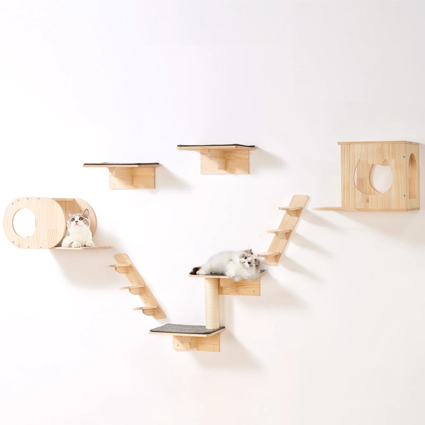 SucceBuy Wall Mounted Cat Shelves Wooden Perches And Hammocks