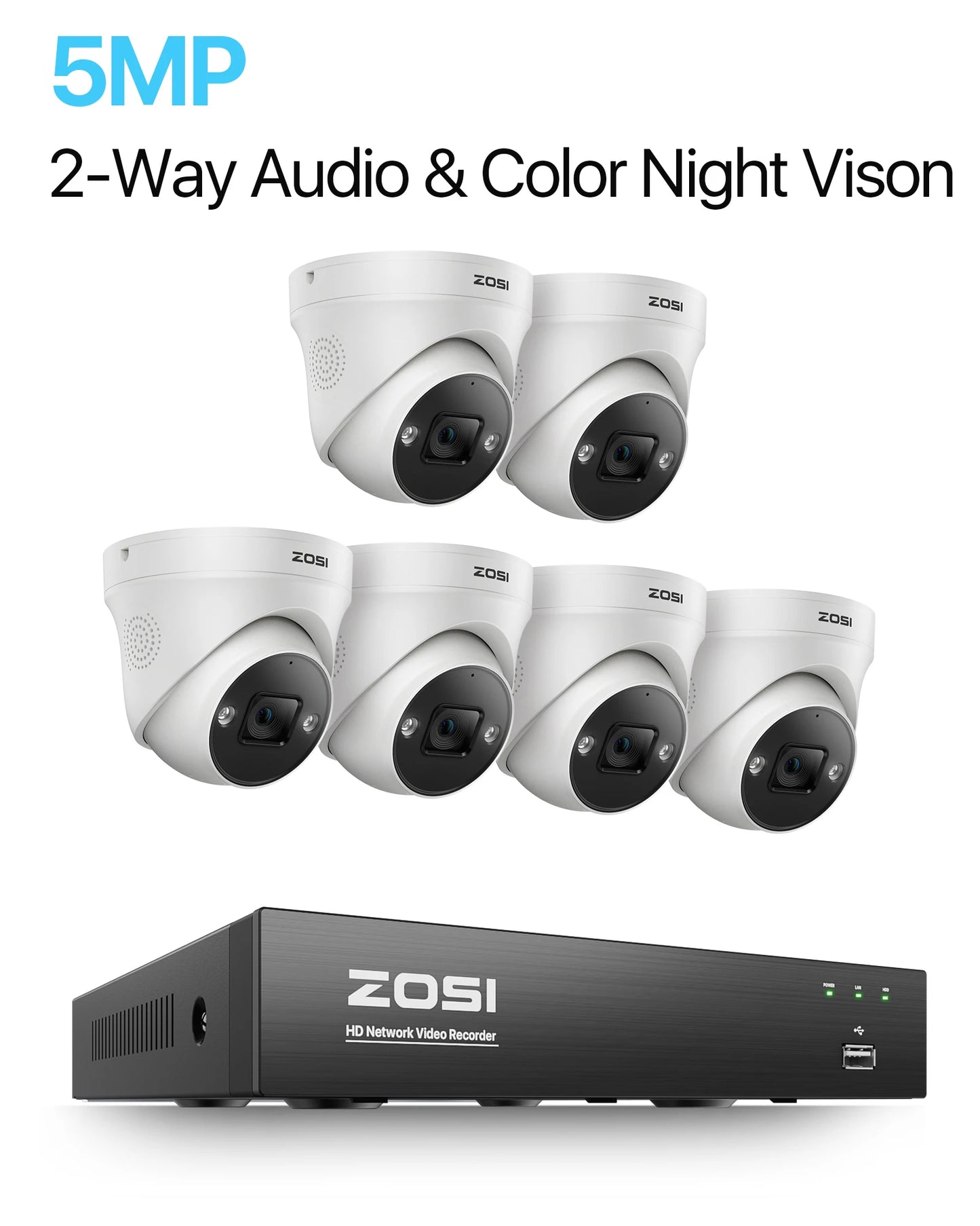 ZOSI 4K 8MP 5MP POE Video Surveillance Kit 8CH H.265 Home CCTV NVR Set Color Night Vision AI Detection IP Security Camera System