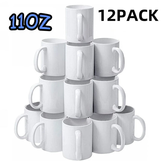 HTVRONT Sublimation Mugs Blank White Ceramic Sublimation Cups, Bulk Mugs for Coffee, Tea, Latte, Soup, Milk, Hot Cocoa 11 oz Set of 12