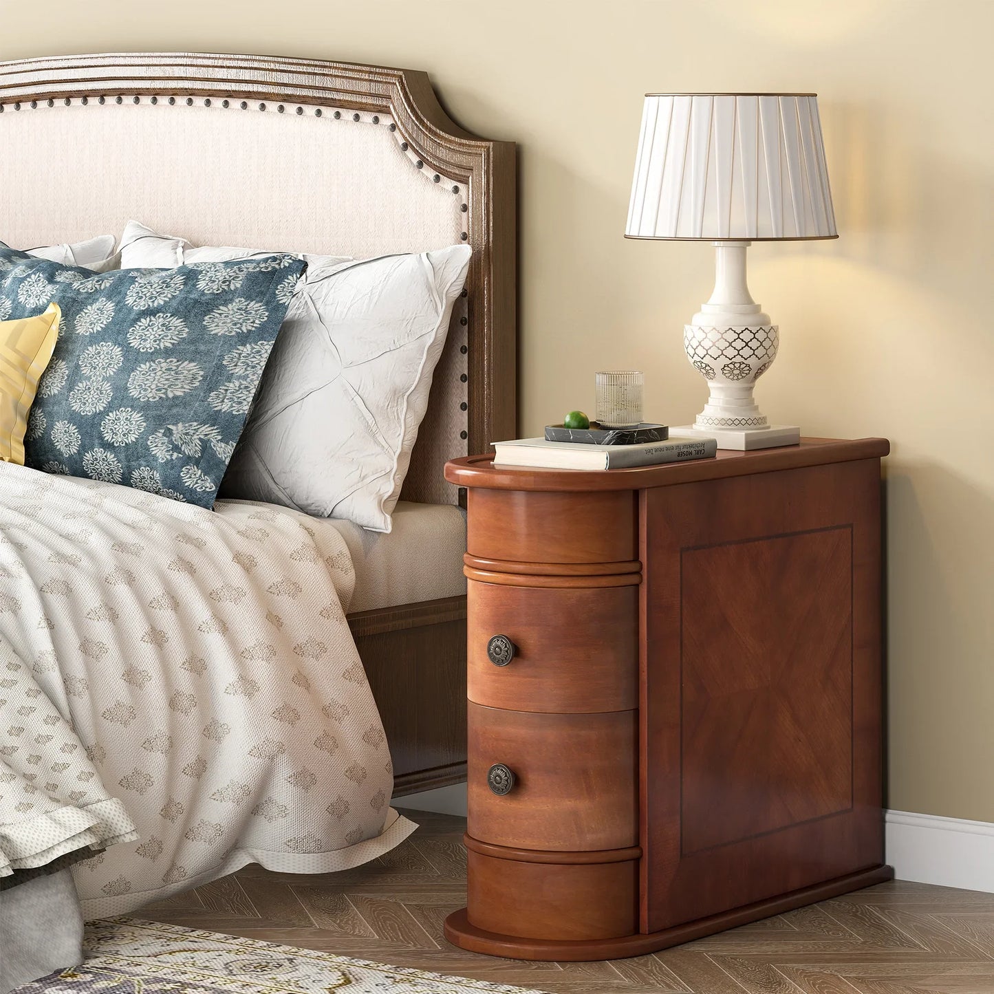 Tribesigns Solid Wood End Table With Drawer For Modern Bedrooms